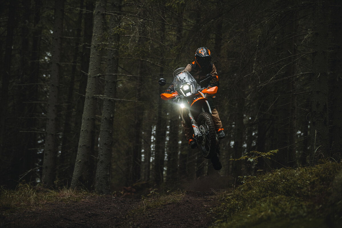 390 Adventure R flying through the air